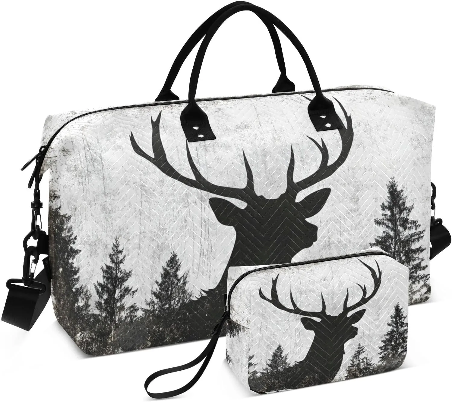 Silhouette Elk Forest Travel Duffel Bag, Gym Bags with Multiple Interior Pockets for Men Women Toiletry Purse Included 20.5”x 1.9” x 13.8”