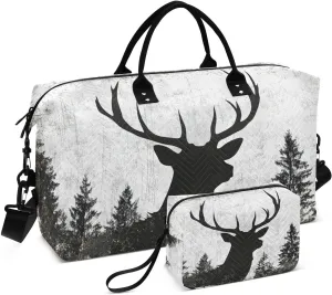 Silhouette Elk Forest Travel Duffel Bag, Gym Bags with Multiple Interior Pockets for Men Women Toiletry Purse Included 20.5”x 1.9” x 13.8”