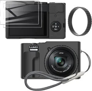 Silicone Case for Panasonic LUMIX ZS99 with Removable Lens Cover and 2PCS Screen Protector and a Lanyard lumix zs99 case - Black