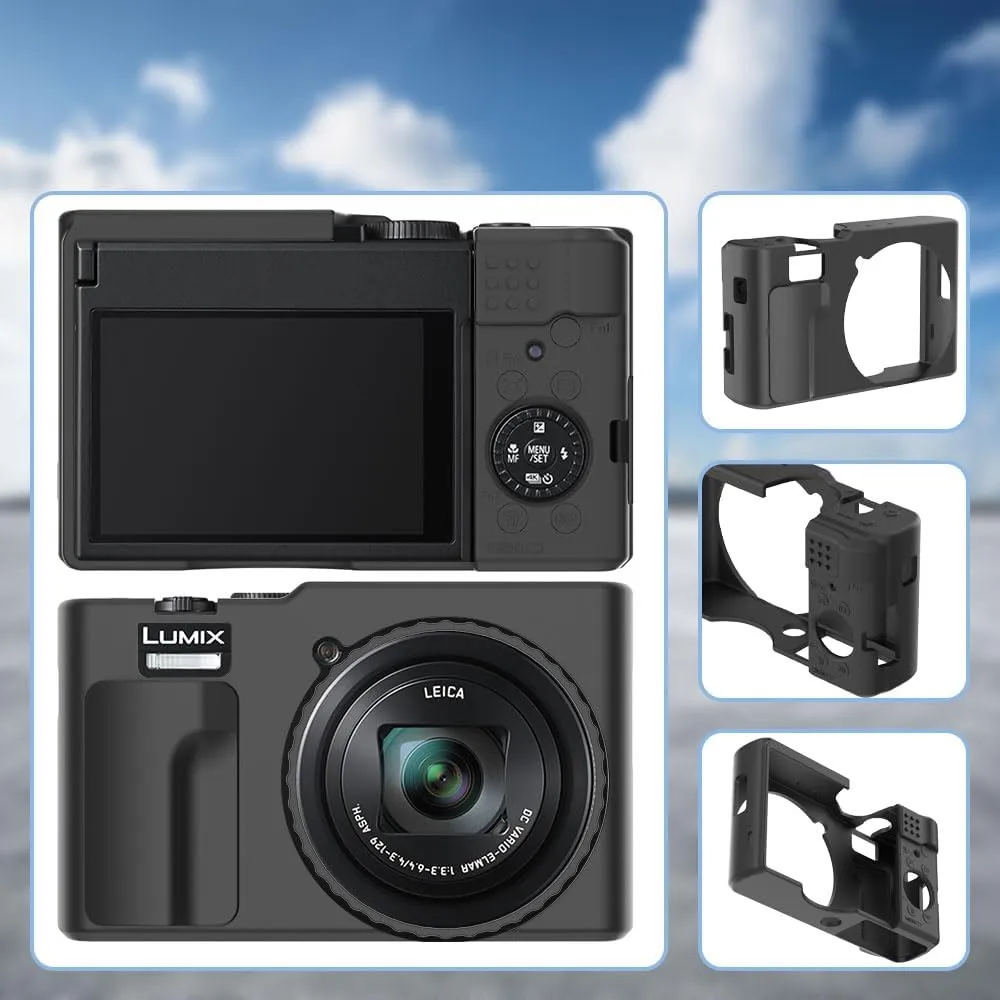 Silicone Case for Panasonic LUMIX ZS99 with Removable Lens Cover and 2PCS Screen Protector and a Lanyard lumix zs99 case - Black