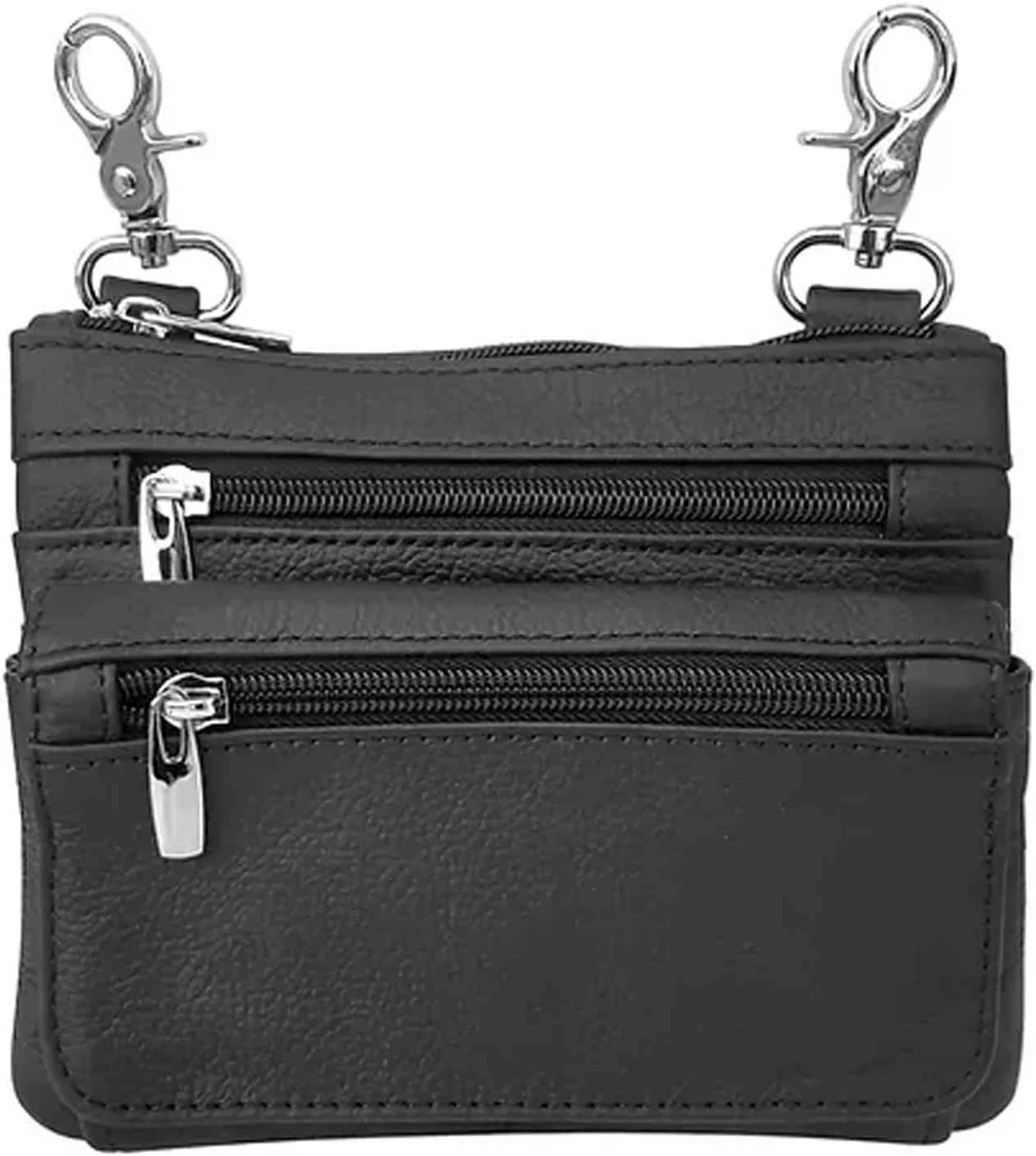 SILVERFEVER Leather Bike Rider Accordion Bag Cross Body Belt Phone Pack Pouch (Black)