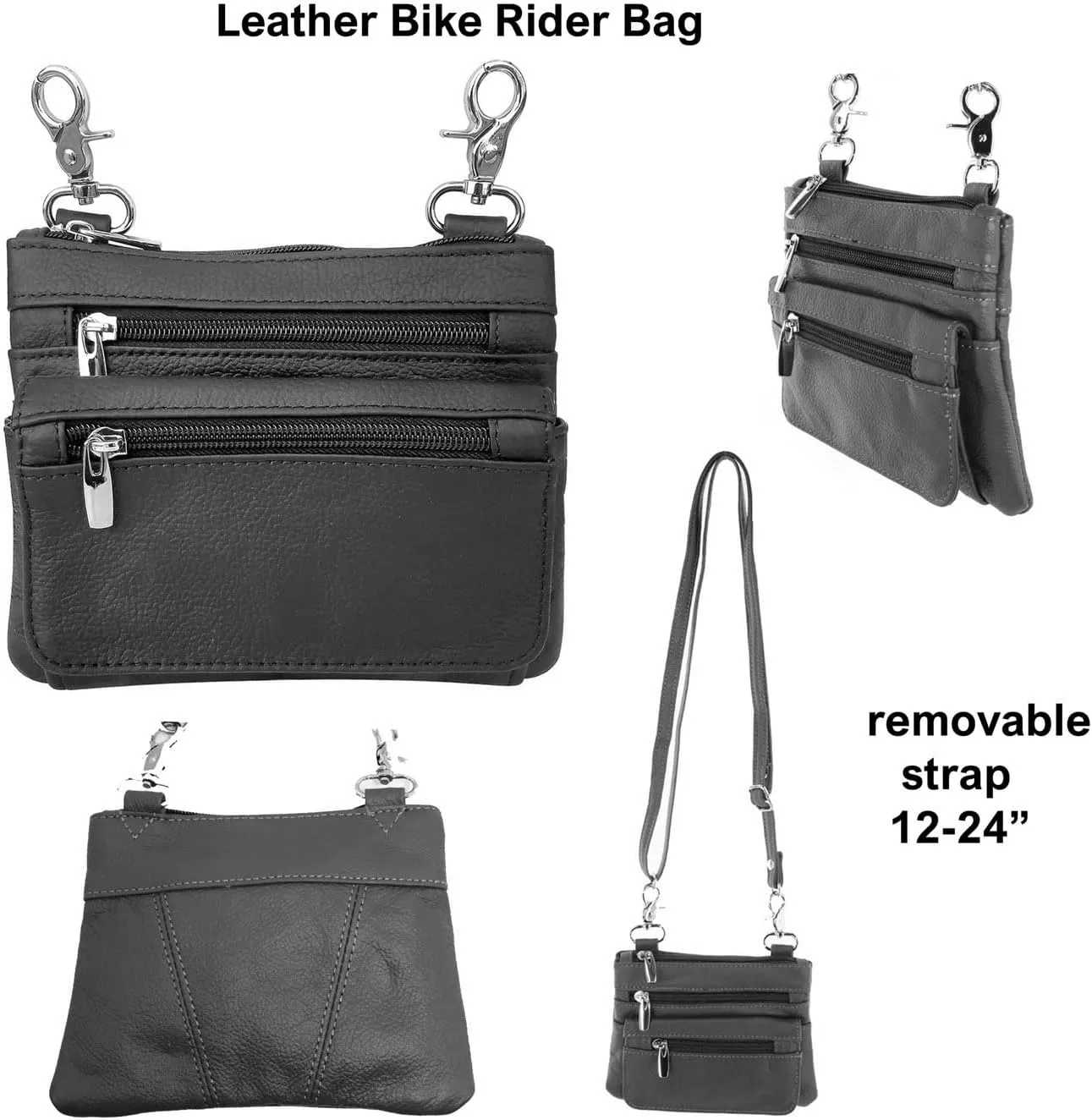 SILVERFEVER Leather Bike Rider Accordion Bag Cross Body Belt Phone Pack Pouch (Black)