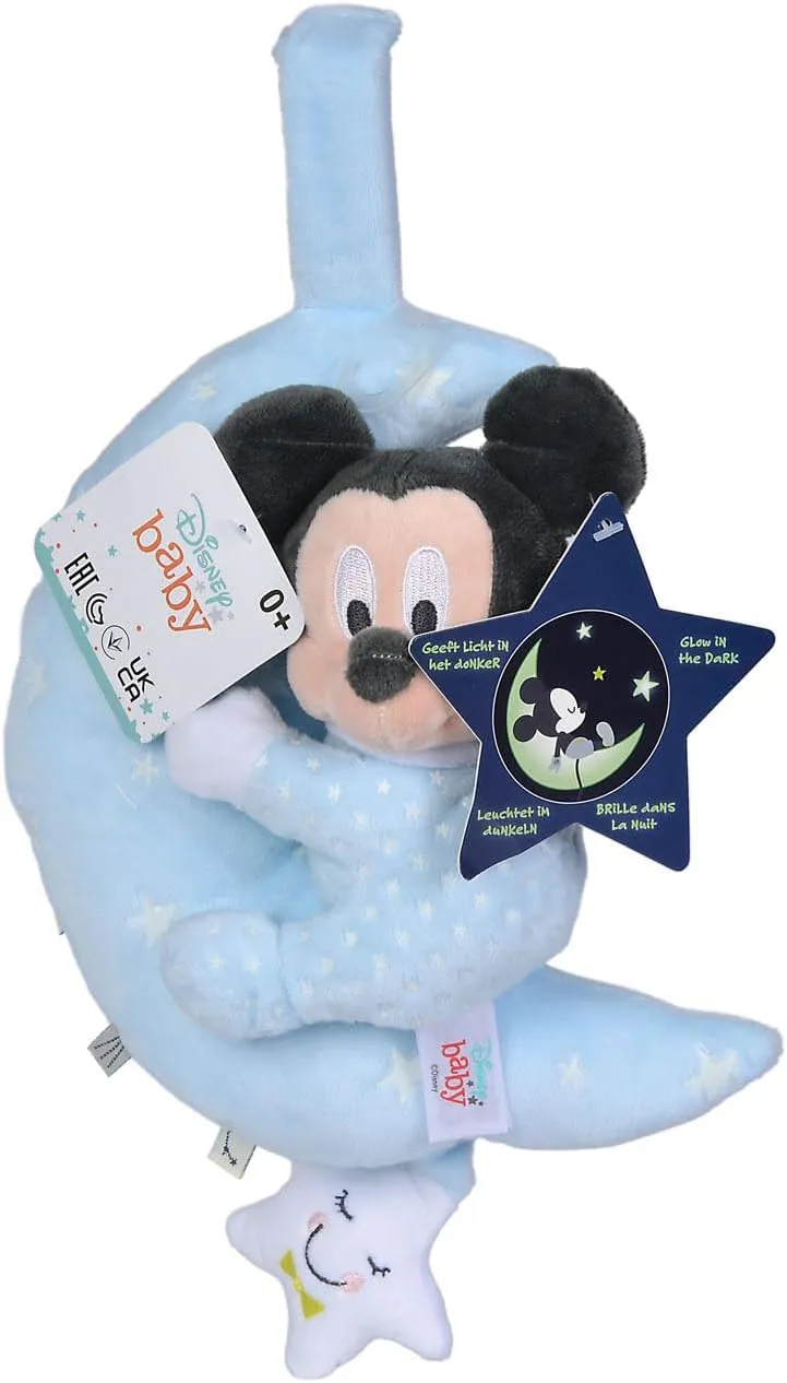 Simba 6315872506 Disney Mickey Mouse Music Box Moon, Glow in The Dark, Baby Toy, Mickey Mouse, from The First Months of Life, Multi-Colour