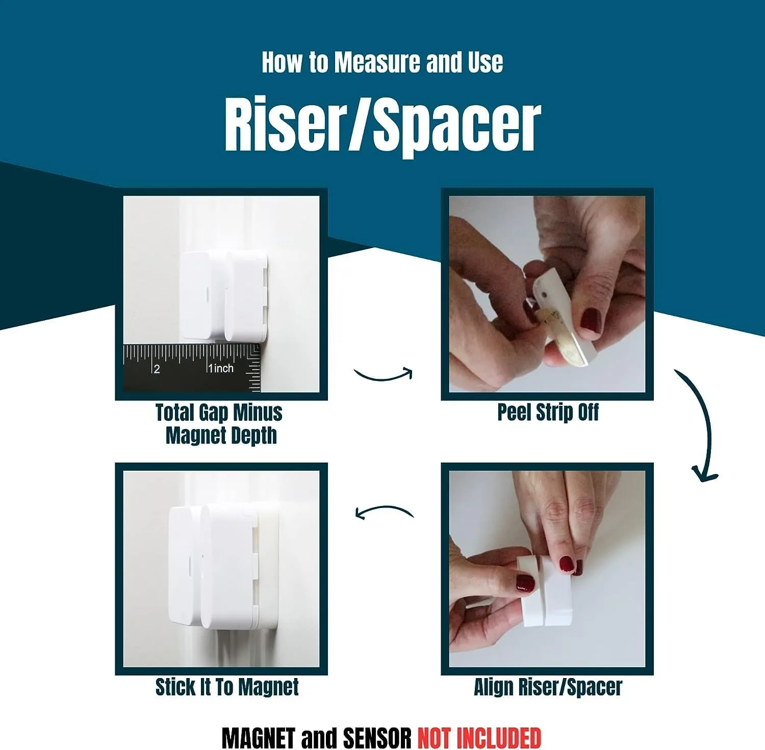 Simplisafe Entry Sensor Magnet Risers | Contact Sensor Spacers with 3M Adhesive | Easy Install for All Simplisafe Security Systems (1/2 inch - 5 Pack)