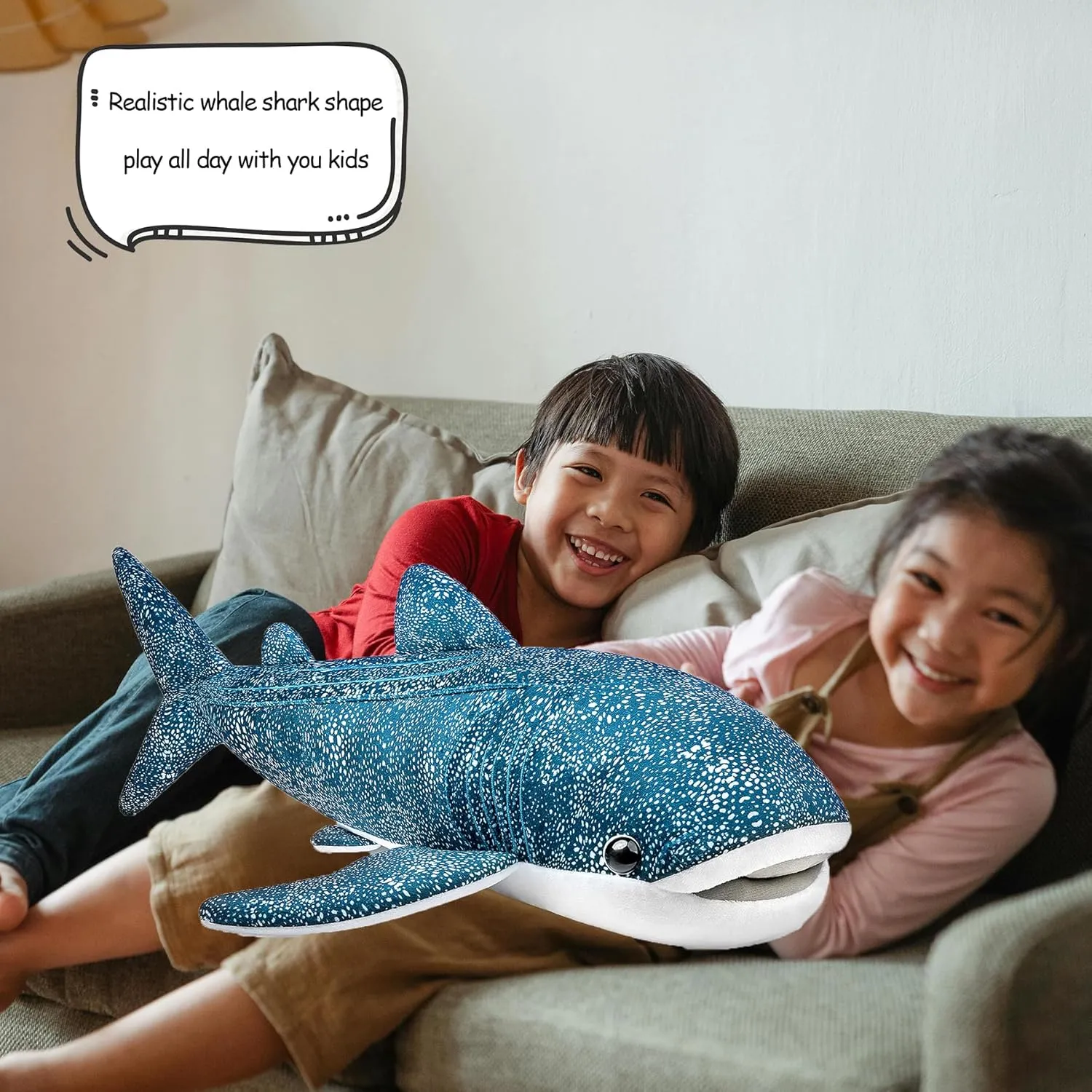 Simulation Scared Shark Plush Toys, Scared Shark Stuffed Animals Cute and Soft Realistic Ocean Animal Plush Kids Birthday Gift Family Decorations 20inch Blue