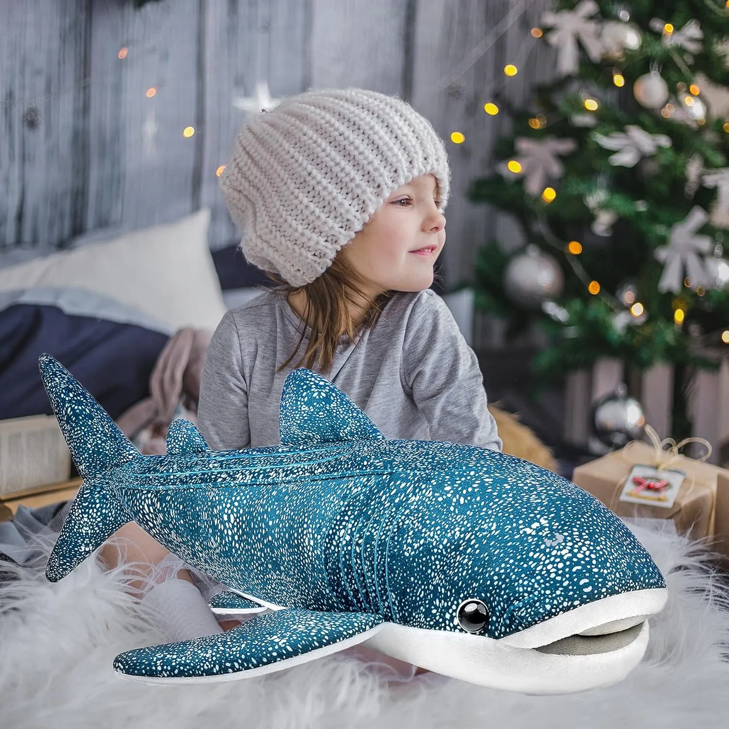 Simulation Scared Shark Plush Toys, Scared Shark Stuffed Animals Cute and Soft Realistic Ocean Animal Plush Kids Birthday Gift Family Decorations 20inch Blue
