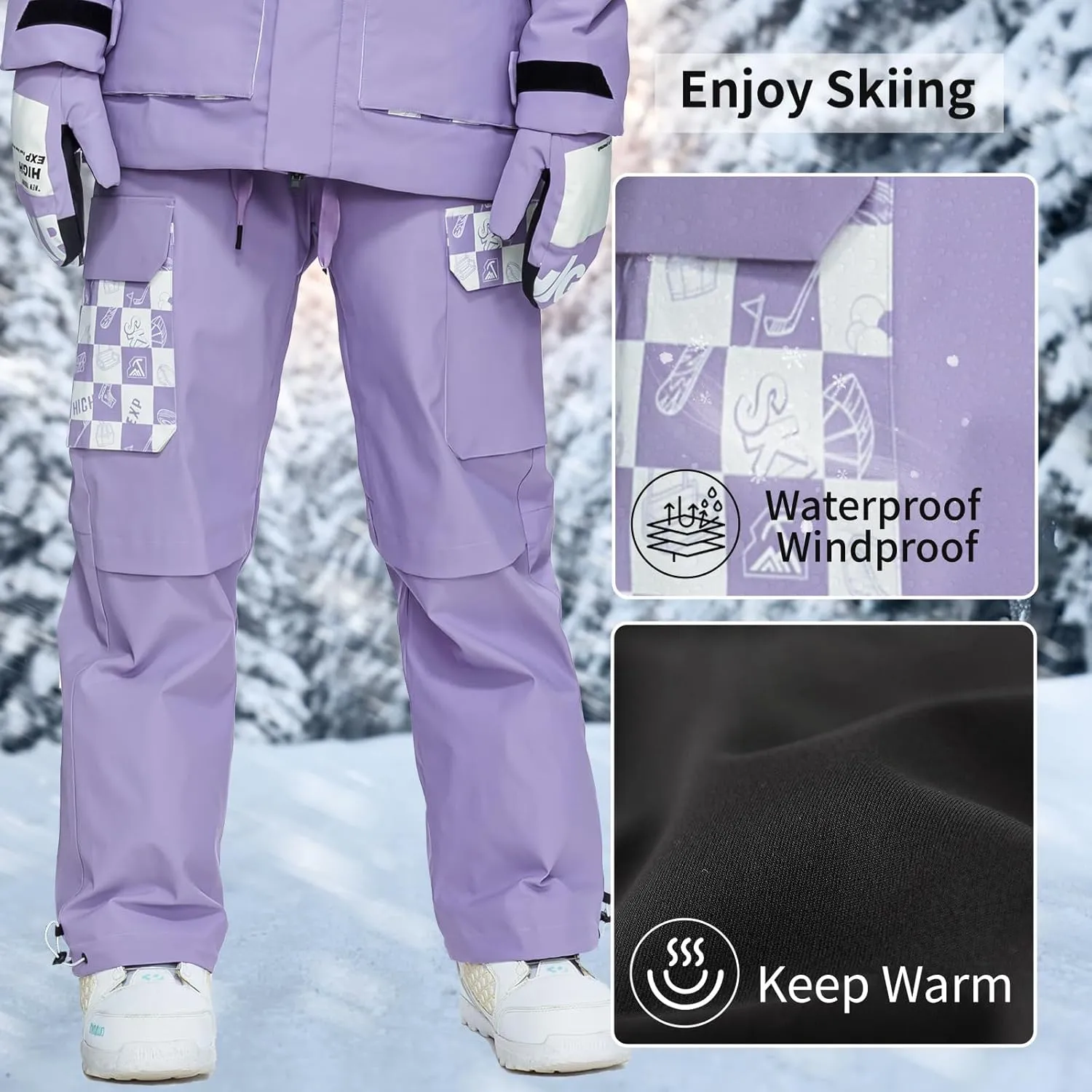 Ski Pants Snow Snowboard Pants Waterproof Baggy Windproof Hiking Winter for Men Women