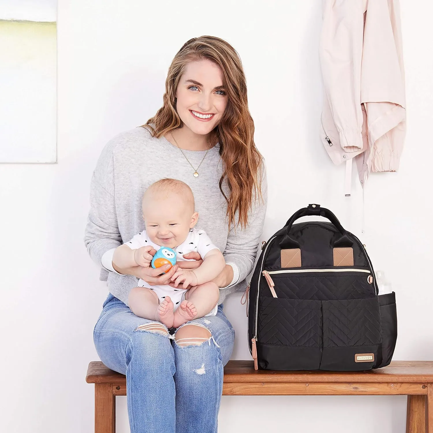 Skip Hop Diaper Bag Backpack: Suite 6-in-1 Diaper Backpack Set, Multi-Function Baby Travel Bag with Changing Pad, Stroller Straps, Bottle Bag and Pacifier Pocket, Black
