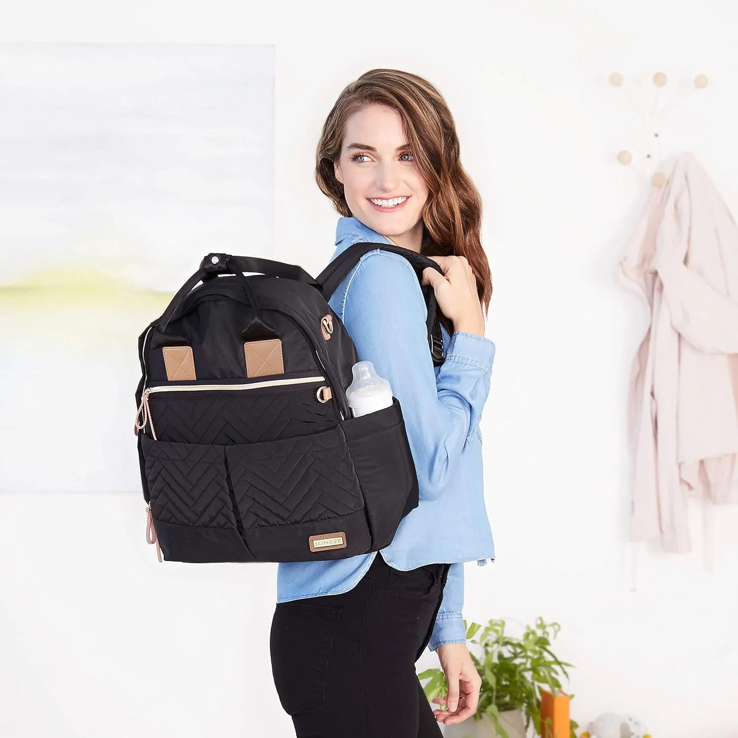 Skip Hop Diaper Bag Backpack: Suite 6-in-1 Diaper Backpack Set, Multi-Function Baby Travel Bag with Changing Pad, Stroller Straps, Bottle Bag and Pacifier Pocket, Black