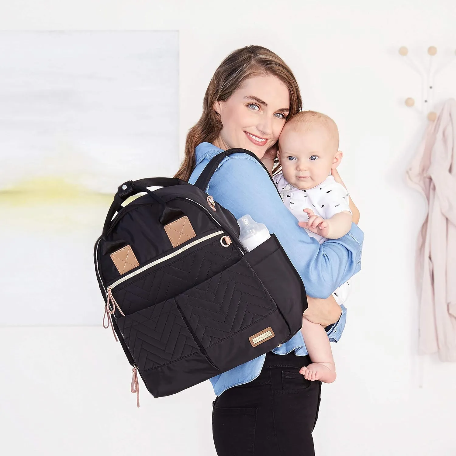Skip Hop Diaper Bag Backpack: Suite 6-in-1 Diaper Backpack Set, Multi-Function Baby Travel Bag with Changing Pad, Stroller Straps, Bottle Bag and Pacifier Pocket, Black