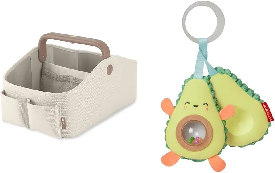 Skip Hop Diaper Caddy Organizer with Touch Sensor Night Light and Avocado Stroller Toy with Peek-a-Boo Rattle