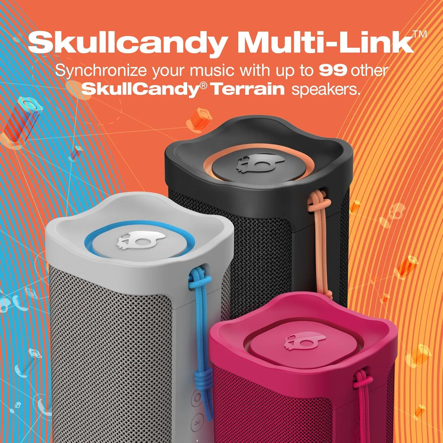 Skullcandy Terrain Mini Wireless Bluetooth Speaker - IPX7 Waterproof Portable Speaker with Dual Custom Passive Radiators, 14 Hour Battery, Nylon Wrist Wrap, & True Wireless Stereo