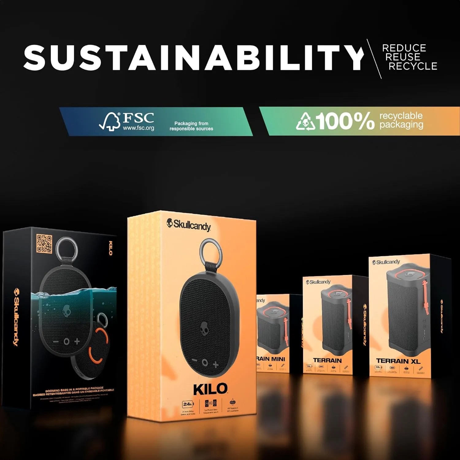 Skullcandy Terrain Mini Wireless Bluetooth Speaker - IPX7 Waterproof Portable Speaker with Dual Custom Passive Radiators, 14 Hour Battery, Nylon Wrist Wrap, & True Wireless Stereo