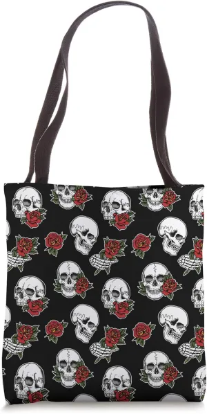 Skulls and Roses Tattoo pattern Tote Bag