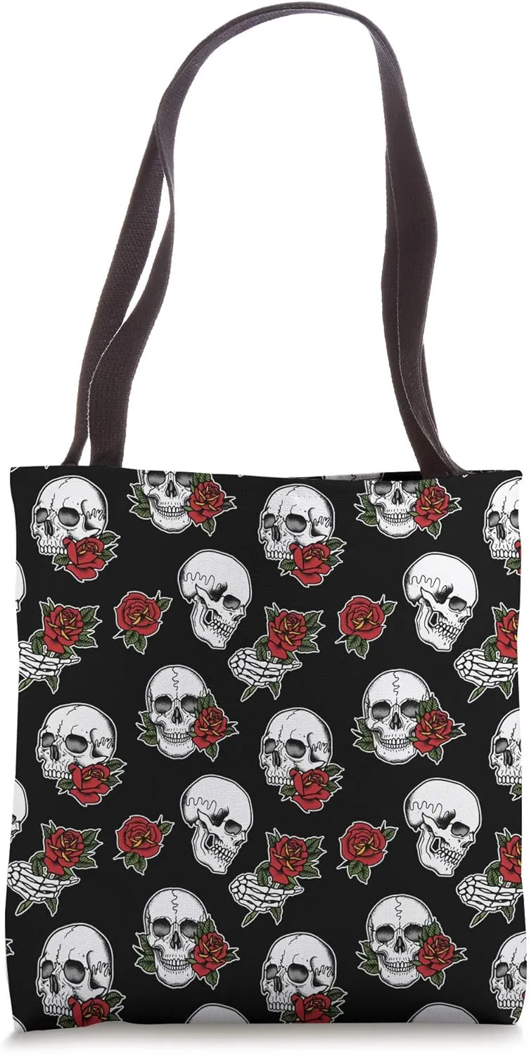 Skulls and Roses Tattoo pattern Tote Bag