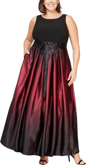 S.L. Fashions Women's Plus Size Sleeveless Long Satin Party Dress with Pockets