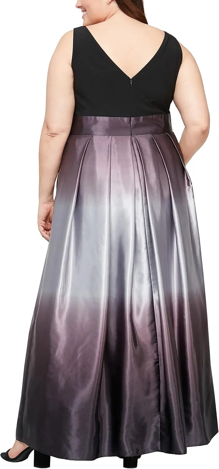 S.L. Fashions Women's Plus Size Sleeveless Long Satin Party Dress with Pockets