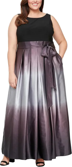 S.L. Fashions Women's Plus Size Sleeveless Long Satin Party Dress with Pockets