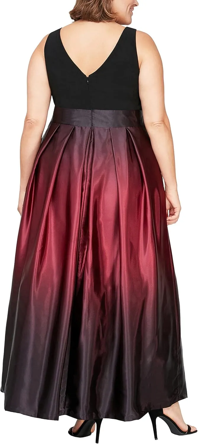S.L. Fashions Women's Plus Size Sleeveless Long Satin Party Dress with Pockets