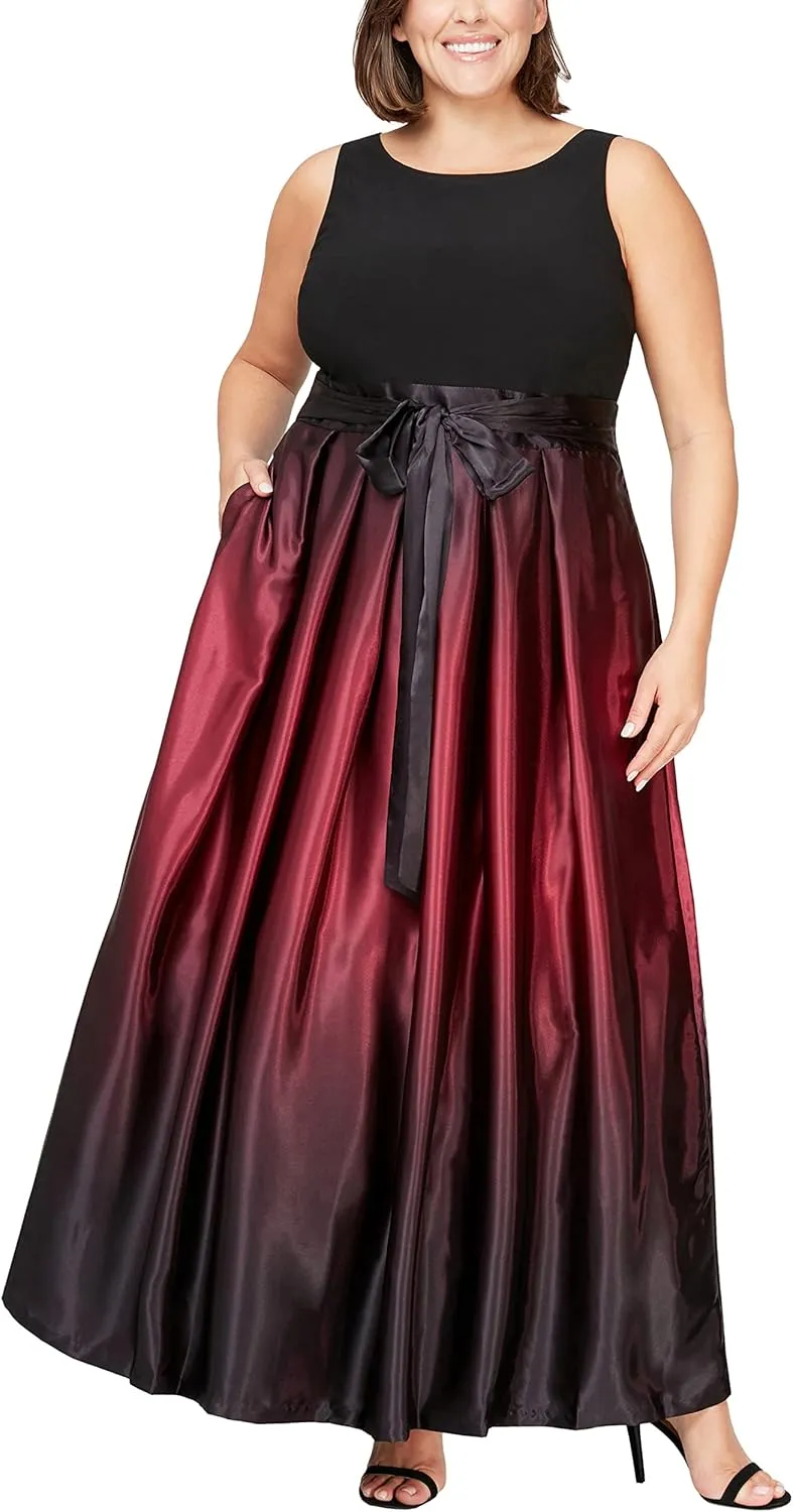 S.L. Fashions Women's Plus Size Sleeveless Long Satin Party Dress with Pockets