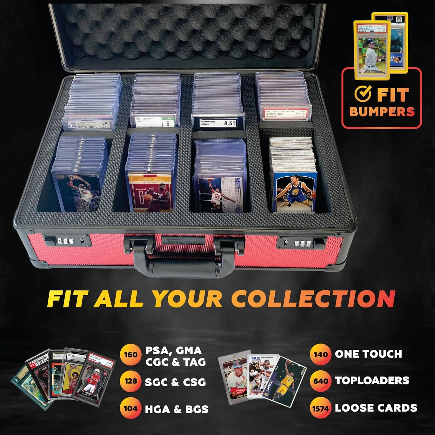 SLAB ARMOR FUSION 160  4 Row Psa Graded Card Storage Box Graded Card Case Psa Slab Case for Graded Cards Baseball Card Cases for Sports Cards Storage Sports (RED)