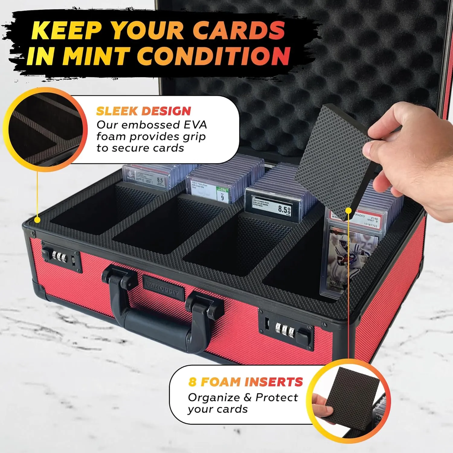 SLAB ARMOR FUSION 160  4 Row Psa Graded Card Storage Box Graded Card Case Psa Slab Case for Graded Cards Baseball Card Cases for Sports Cards Storage Sports (RED)