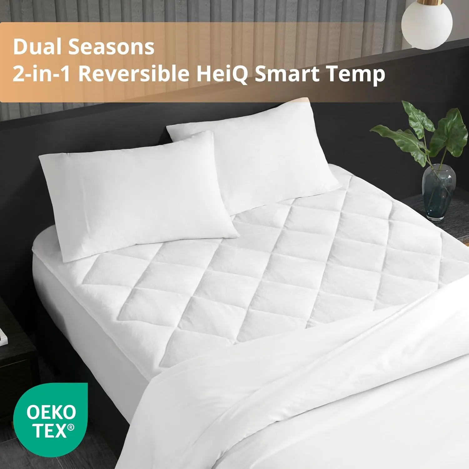 Sleep Philosophy Waterproof Mattress Protector Queen Size Mattress Pad, Warm & Cool Reversible Quilted & Fitted Plush Mattress Topper, HeiQ Temperature Regulating, Deep Pocket Fits Up to 18" White