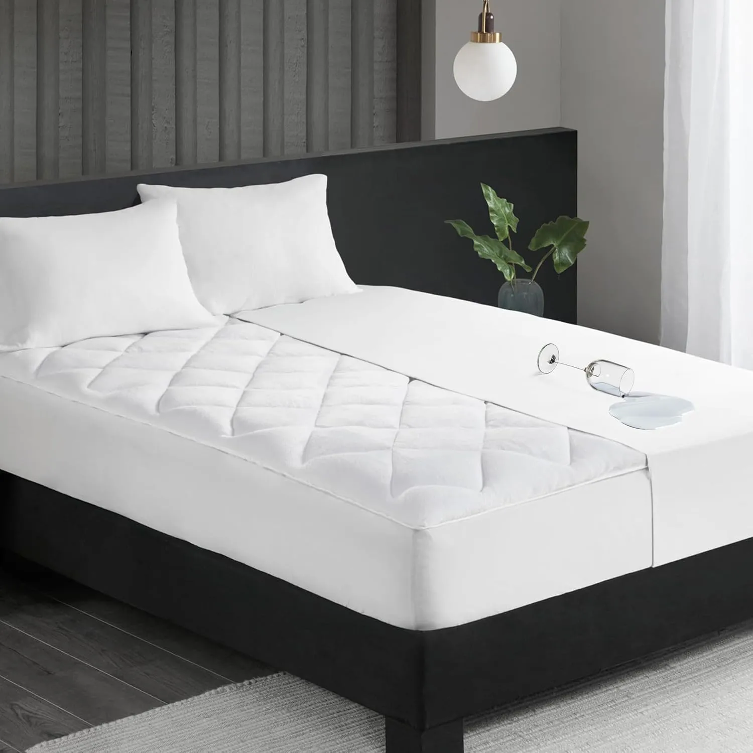 Sleep Philosophy Waterproof Mattress Protector Queen Size Mattress Pad, Warm & Cool Reversible Quilted & Fitted Plush Mattress Topper, HeiQ Temperature Regulating, Deep Pocket Fits Up to 18" White