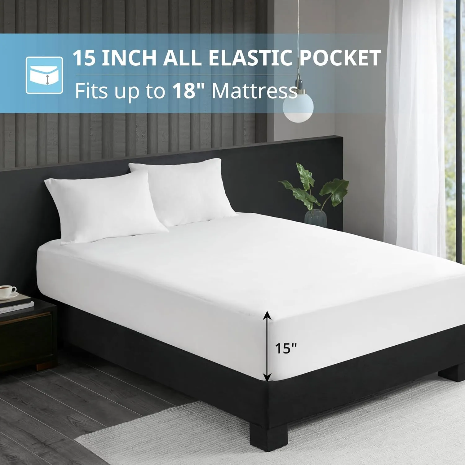 Sleep Philosophy Waterproof Mattress Protector Queen Size Mattress Pad, Warm & Cool Reversible Quilted & Fitted Plush Mattress Topper, HeiQ Temperature Regulating, Deep Pocket Fits Up to 18" White