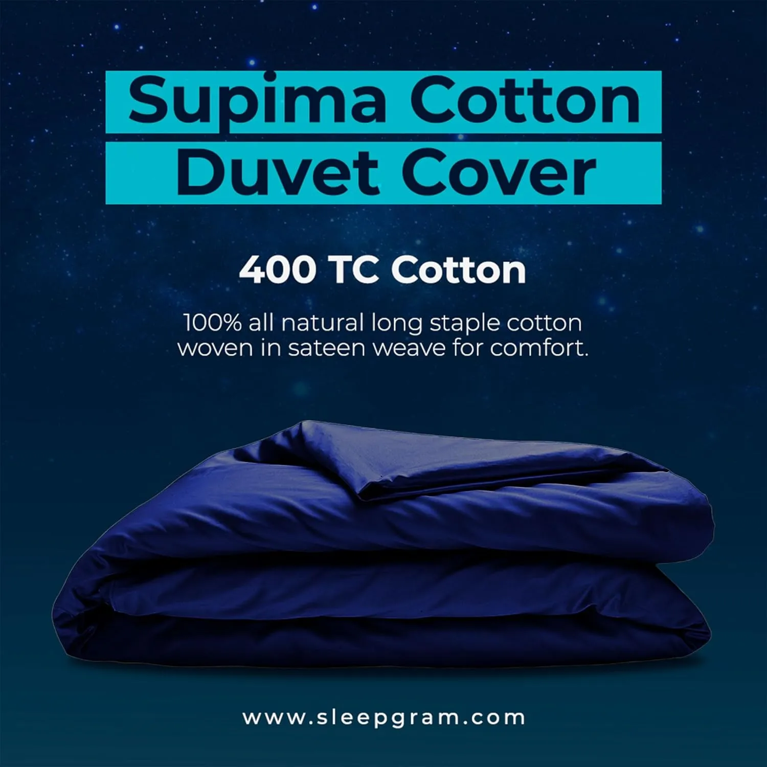 Sleepgram Supima Machine Washable 400 Thread Count Cotton Silver Ion Infused Luxury Zippered Duvet Cover with Travel Bag, King, Poseidon Blue
