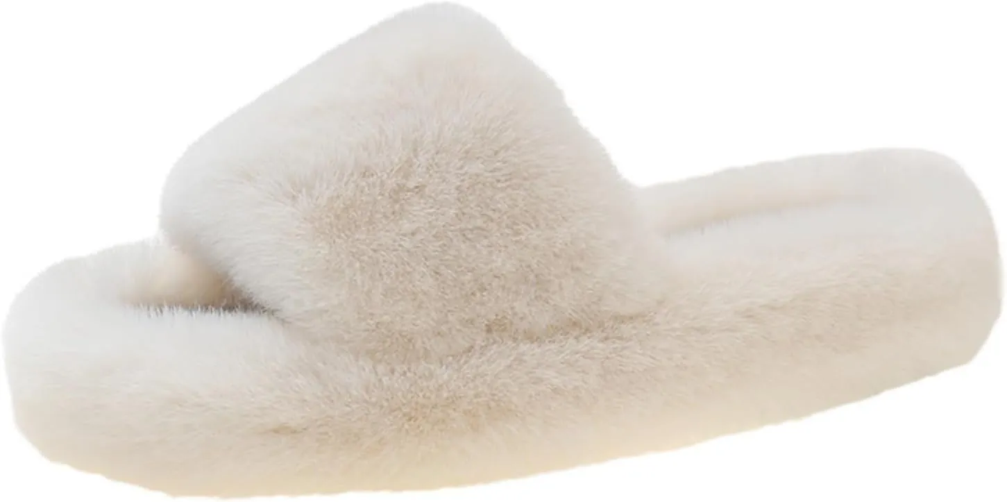 Slippers for Women, Memory Foam House Bedroom Slippers Comfy Faux Fur Lined Slide Shoes Outdoor Open Toe Slippers