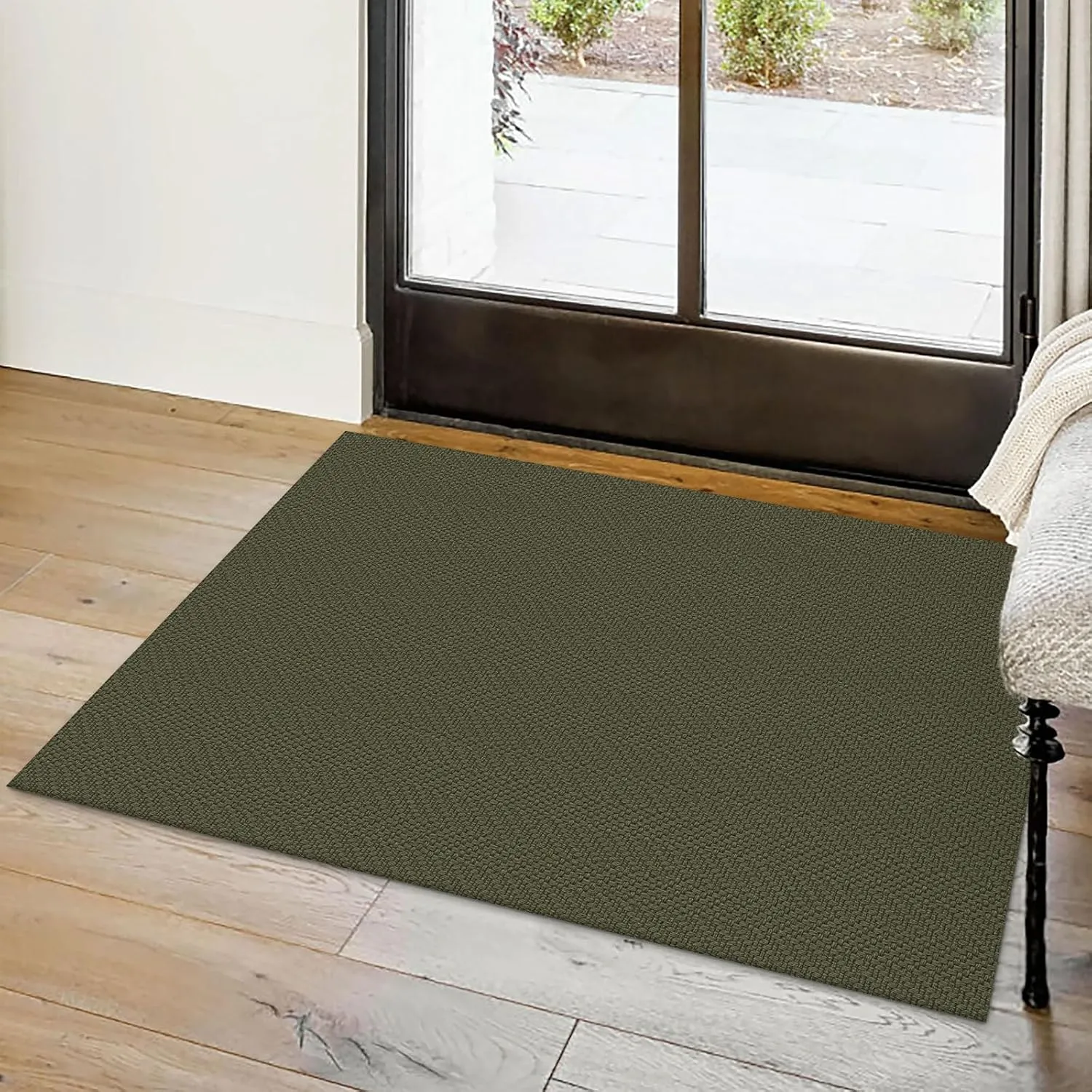 Small Braided Rugs 2x3 Ft Area Rugs for Entryway Boho Washable Rug Throw Rugs with Rubber Backing Cotton Woven Door Mat Indoor Entrance Front Door Rugs for Foyer Bathroom Kitchen, Dark Green