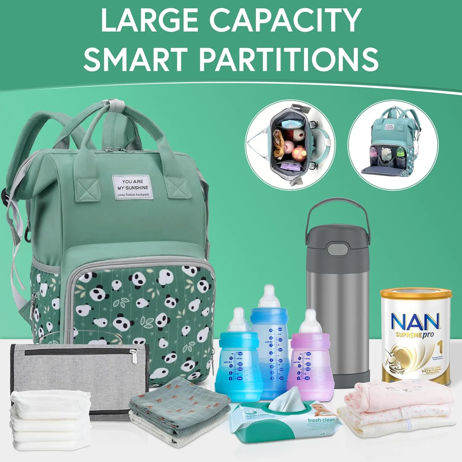Small Diaper Bag Backpack - Baby Boy Diaper Bag - Multifunction Waterproof Baby Bags for Boys - Pañaleras para Bebe - Toddler Diaper Bag Backpack for Mom with Insulated Pockets, Stroller Straps. Green