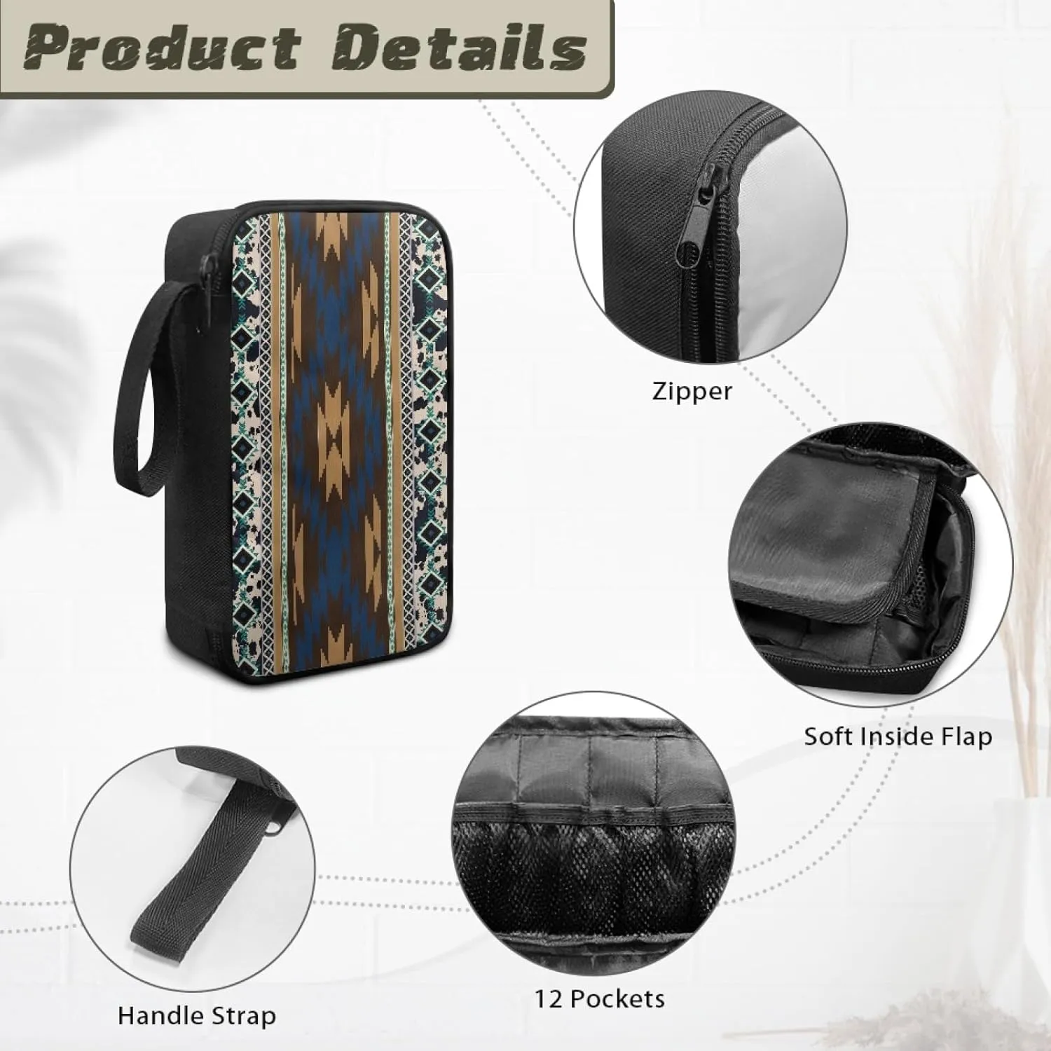 Small Essential Oils Storage Essential Oils Carrying Case for 12 Bottles 5ml 10ml 15ml Shockproof Zipper Closure Nail Polish Organizer Holder, American Tribal