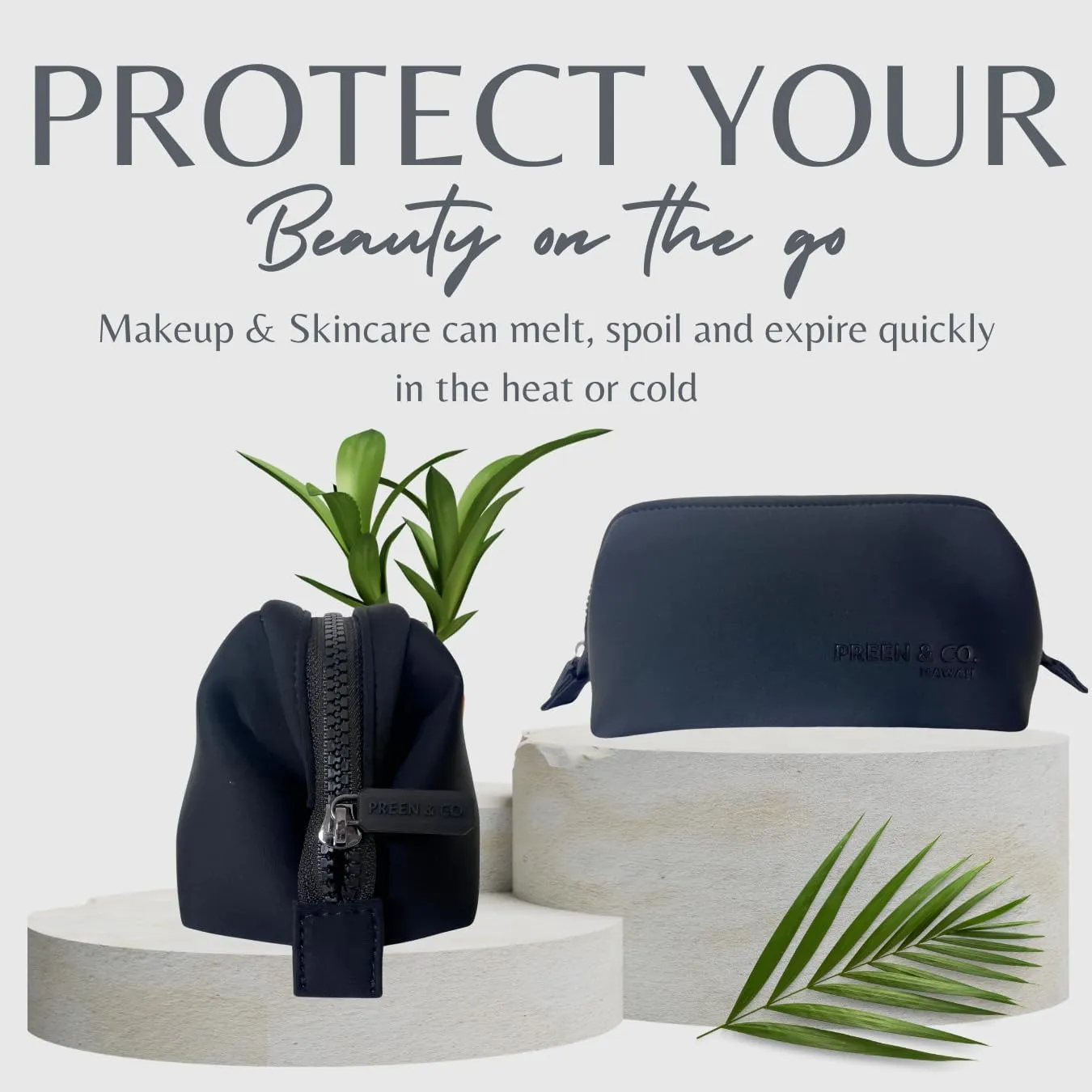 Small heat-resistant makeup bag, beauty case. Insulated cosmetic bag helps protect makeup from melting, spoiling and expiring quickly. Heat proof makeup bag for car (Case, Black Case)