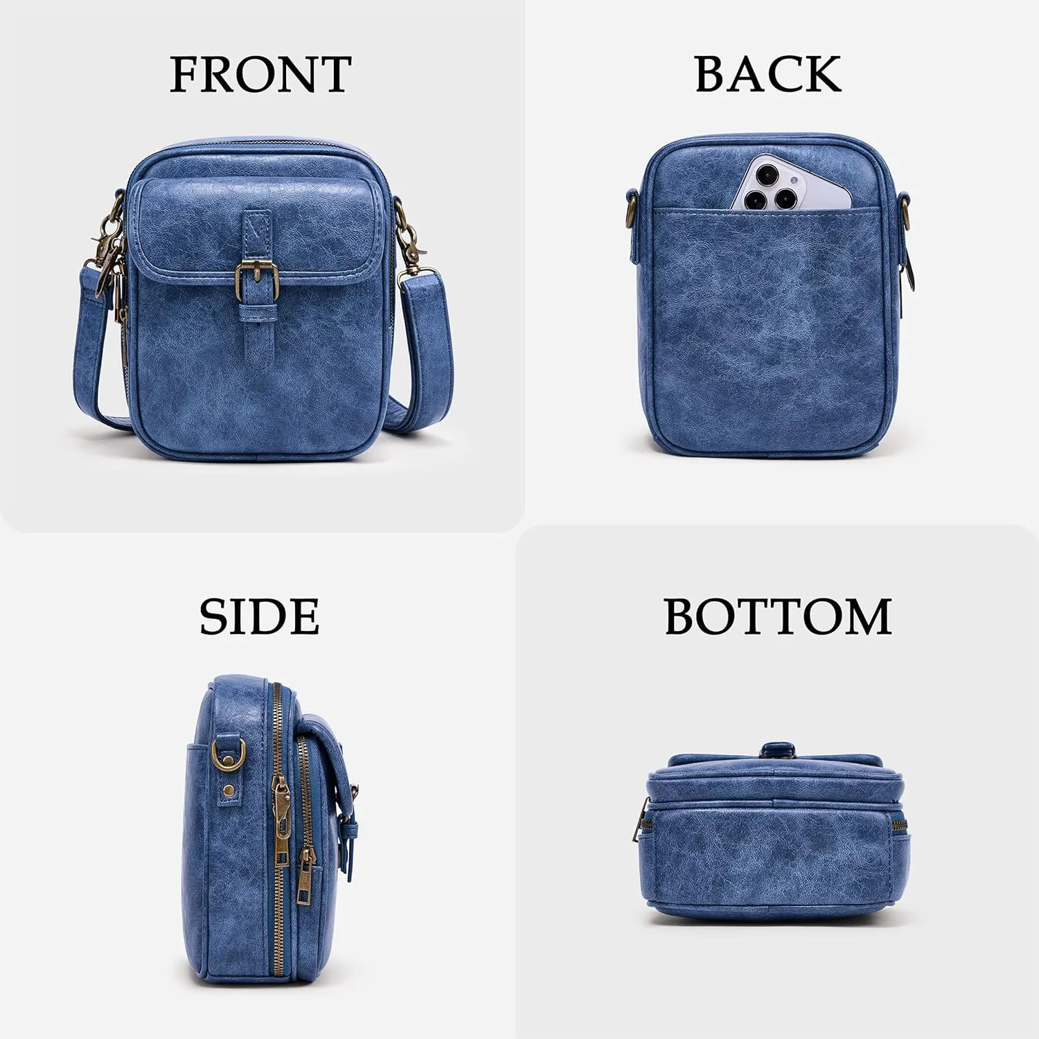 Small Messenger Bag Vegan Leather Crossbody Bag for Women Men, Vintage Cross Body Shoulder Purse with Card Slots