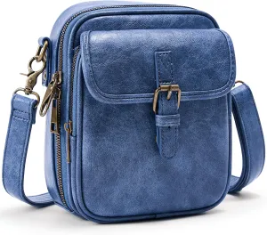 Small Messenger Bag Vegan Leather Crossbody Bag for Women Men, Vintage Cross Body Shoulder Purse with Card Slots
