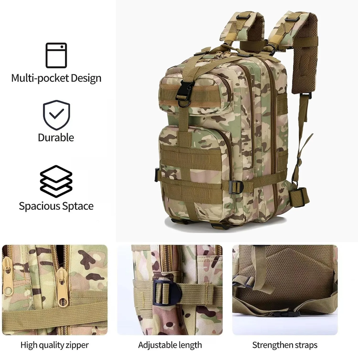 Small Tactical Backpack Military Bug Out Survival Molle Army Go Bag Hunting Gym Rucking Hiking Camping Motorcycle Rucksack With Weights for Men and Women 30L (CP)