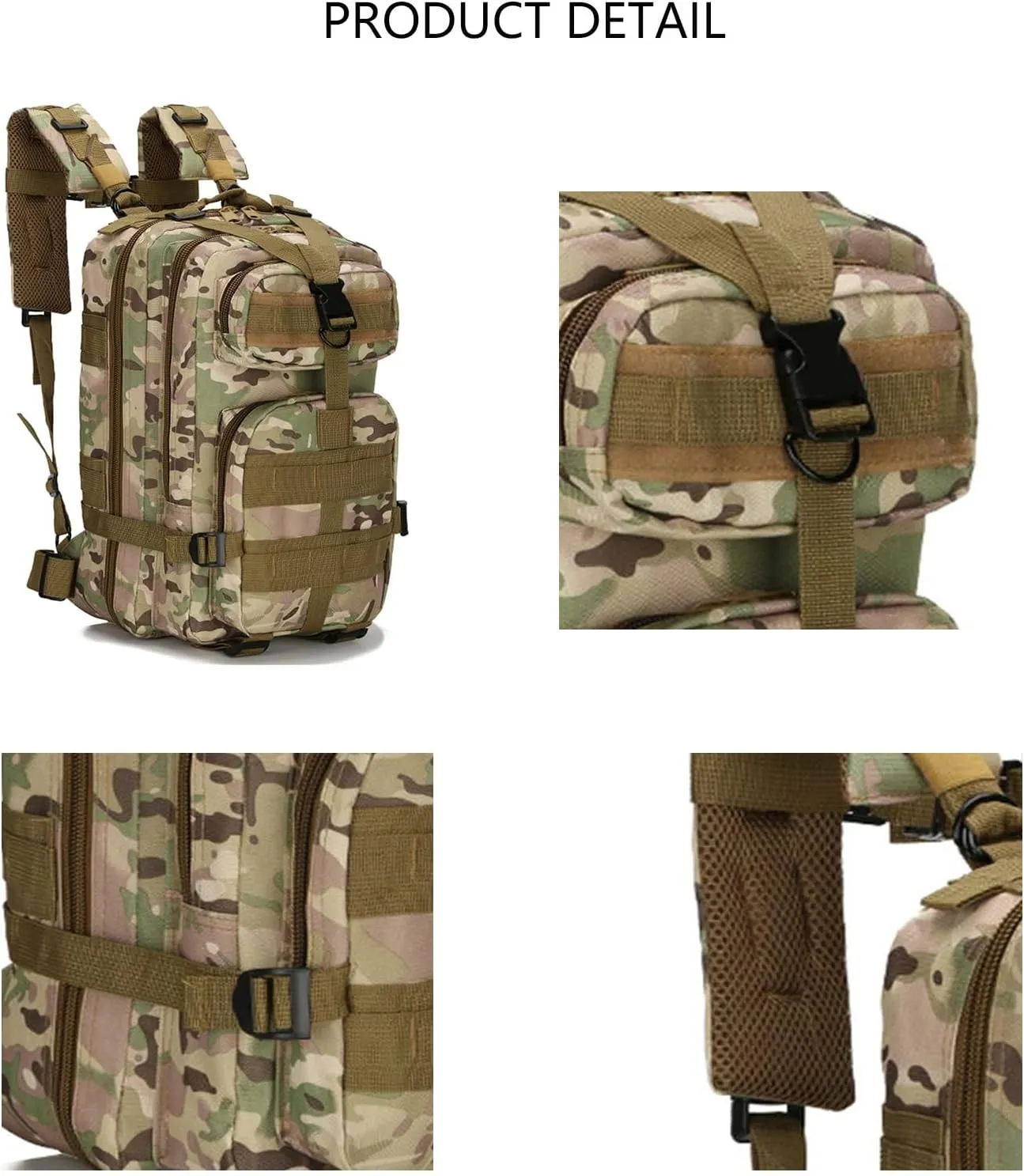 Small Tactical Backpack Military Bug Out Survival Molle Army Go Bag Hunting Gym Rucking Hiking Camping Motorcycle Rucksack With Weights for Men and Women 30L (CP)