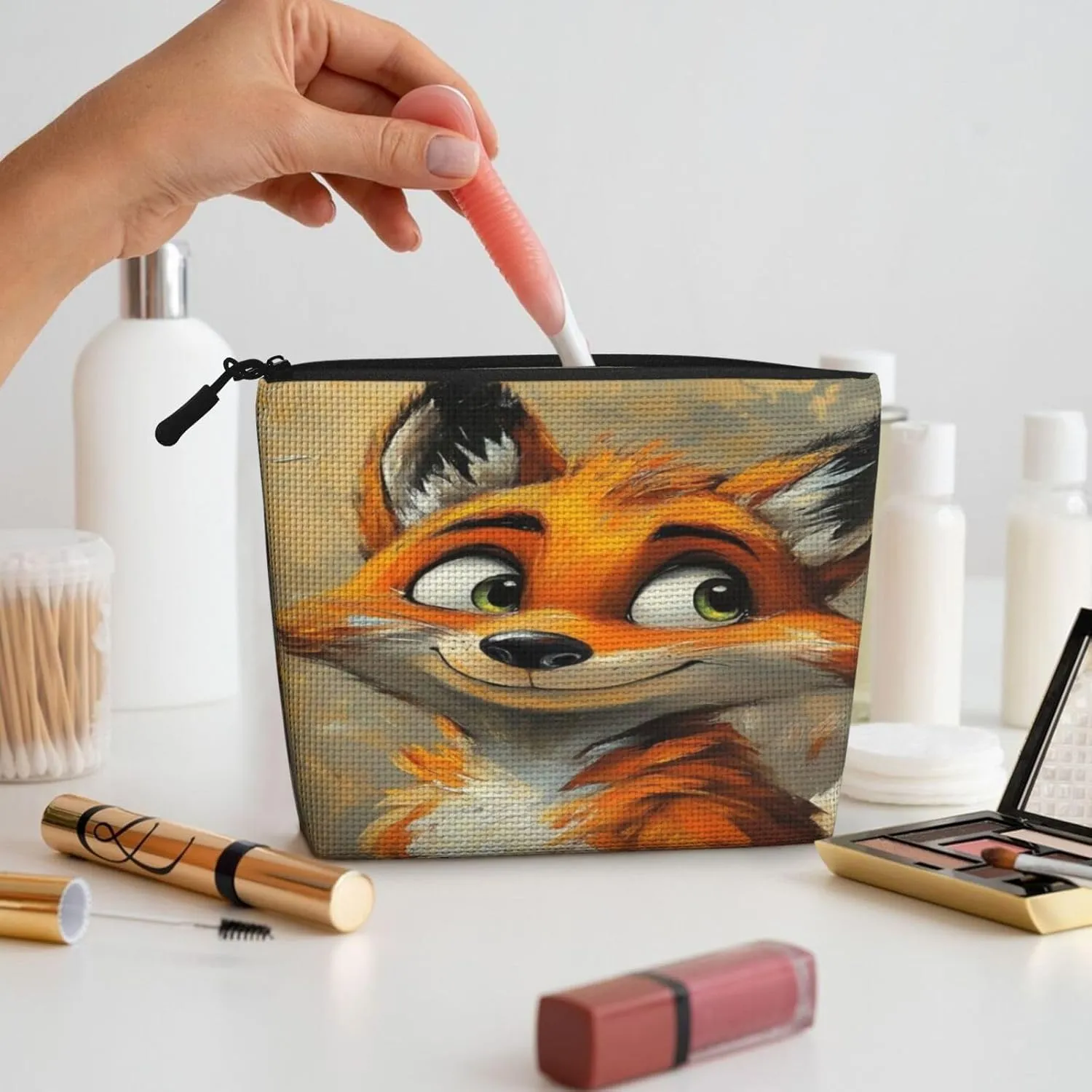 Smiling Fox Series Makeup Bag Birthday Gift Mother'S Day Gifts Are The Internal Capacity Is Large Light And Cute Suitable For Daily Life Travel Etc