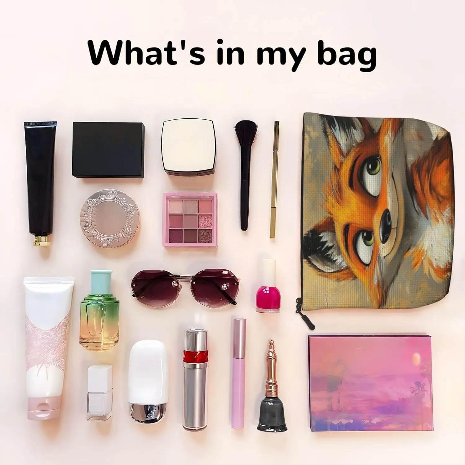Smiling Fox Series Makeup Bag Birthday Gift Mother'S Day Gifts Are The Internal Capacity Is Large Light And Cute Suitable For Daily Life Travel Etc