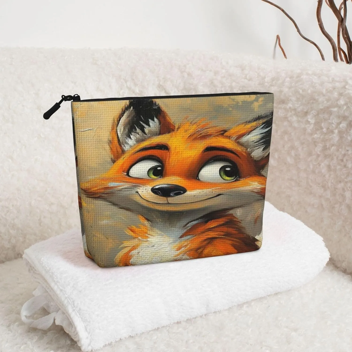Smiling Fox Series Makeup Bag Birthday Gift Mother'S Day Gifts Are The Internal Capacity Is Large Light And Cute Suitable For Daily Life Travel Etc