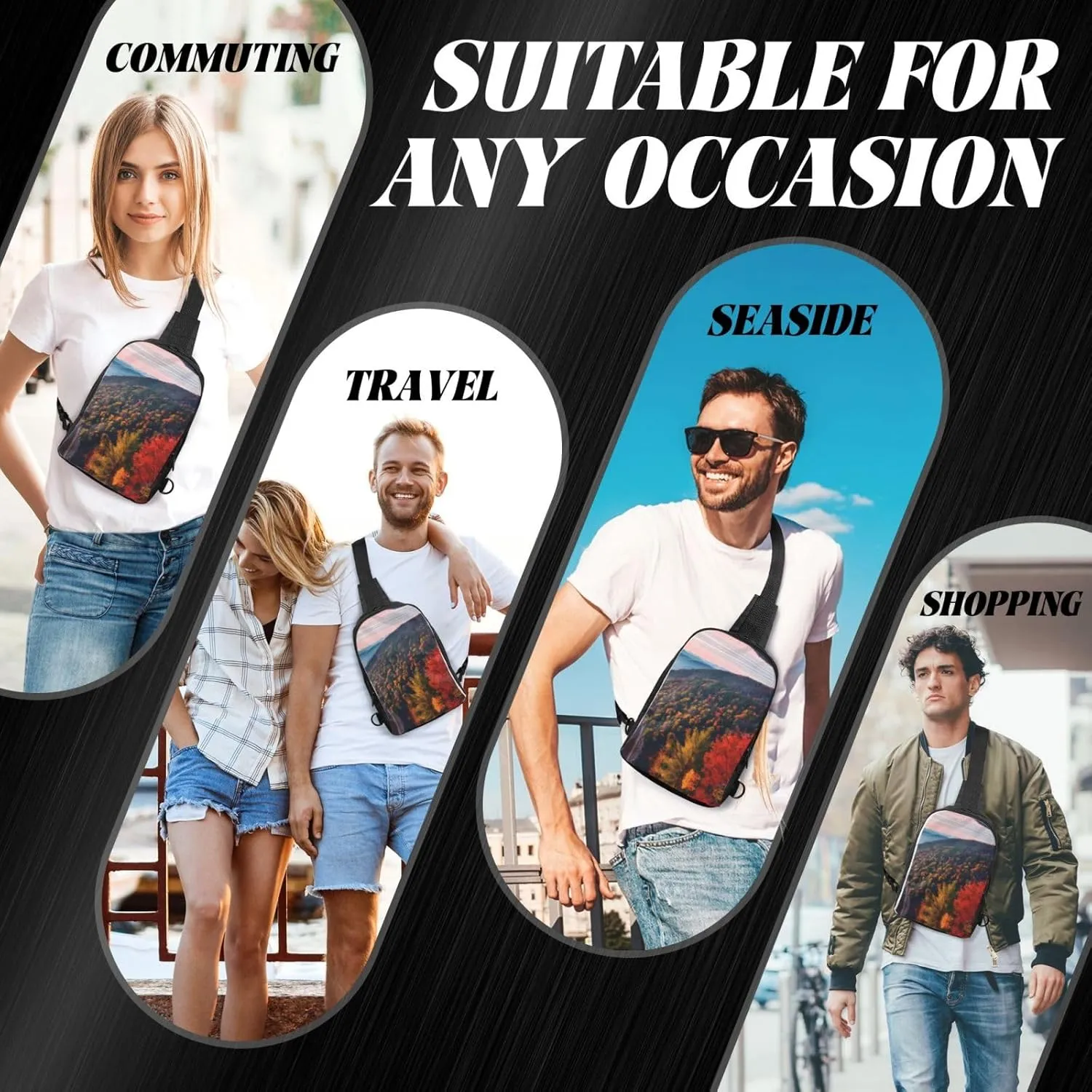 Smokey Mountain Cliff Dual Pocket Chest Bag - Versatile Purse, Sling Purse - Ideal for Concerts, Sports, Travelling, & More