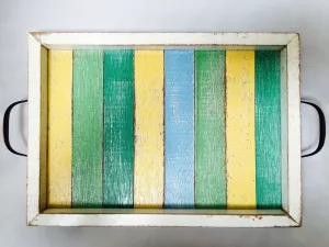 SN 181 // Small Beach wood tray with metal handles (14"x10")