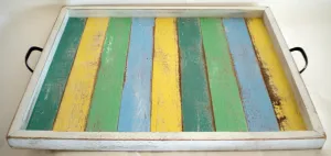 SN 183 // Mid Size Beach wood tray with metal handles(17"x13")