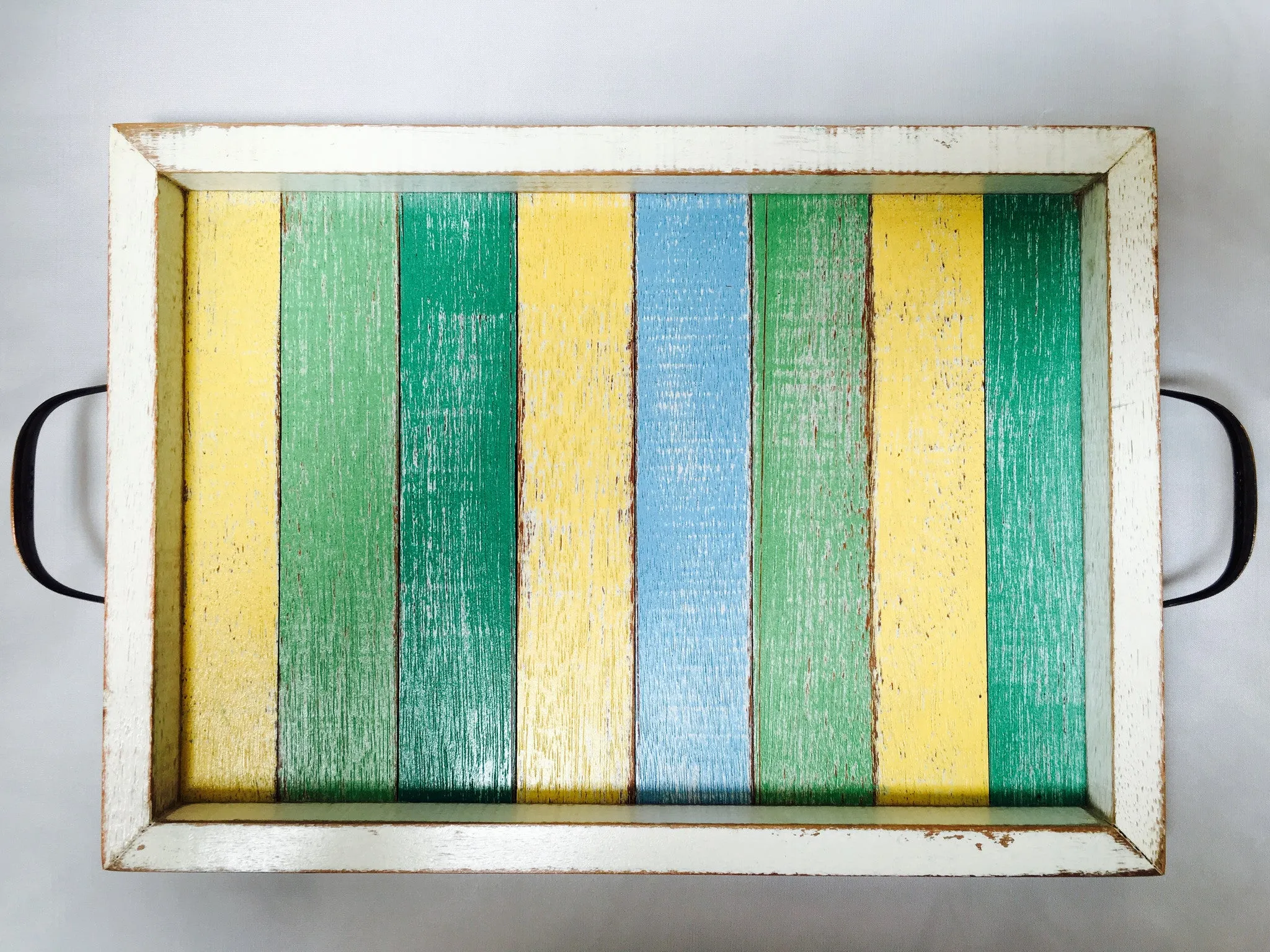 SN 183 // Mid Size Beach wood tray with metal handles(17"x13")