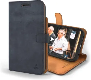 Snakehive iPhone 13 Leather Case | Genuine Leather Wallet Phone Case with Card Holder | Flip Folio Case/Cover with Stand | Compatible with iPhone 13 | (Navy)