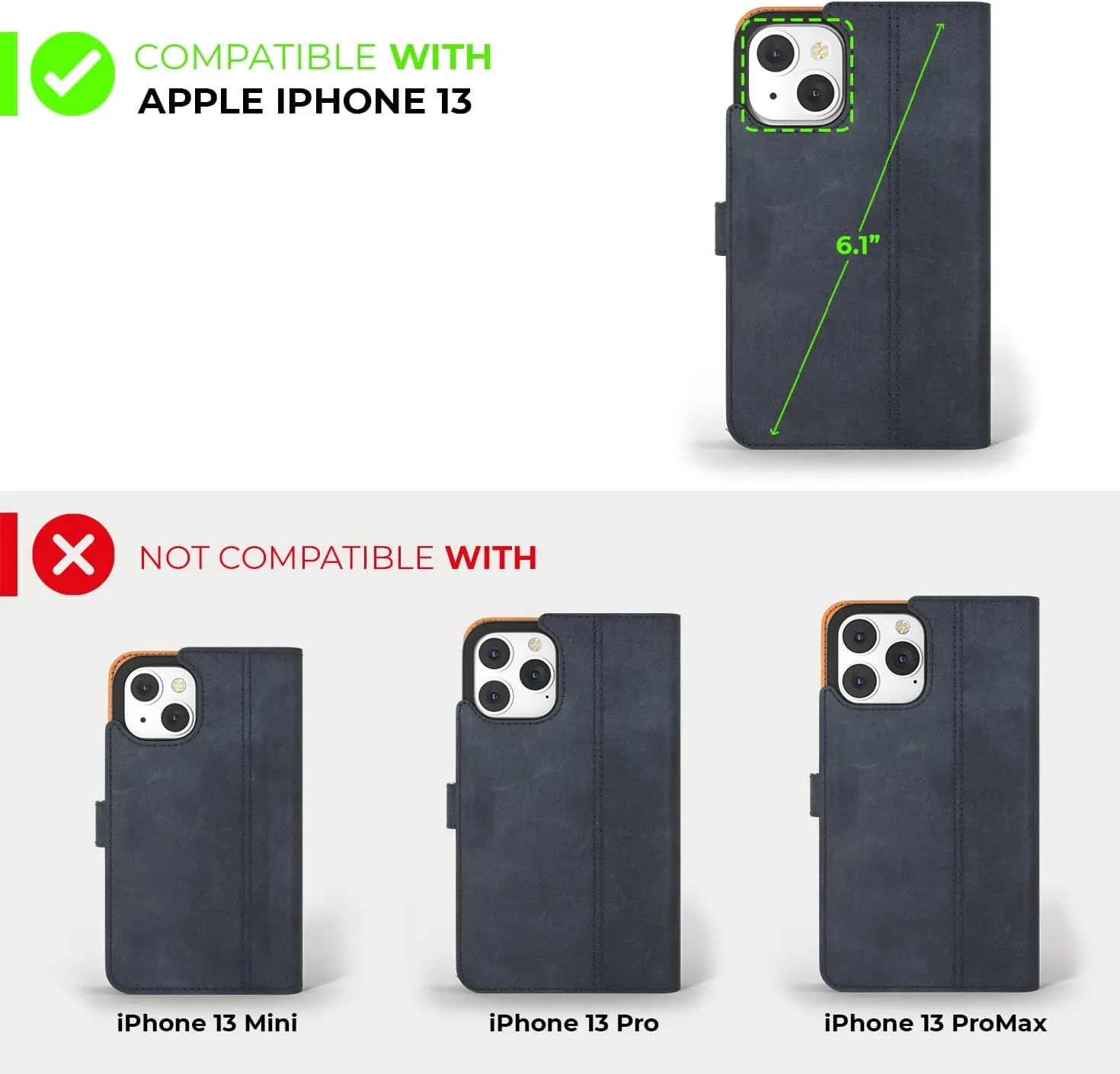 Snakehive iPhone 13 Leather Case | Genuine Leather Wallet Phone Case with Card Holder | Flip Folio Case/Cover with Stand | Compatible with iPhone 13 | (Navy)