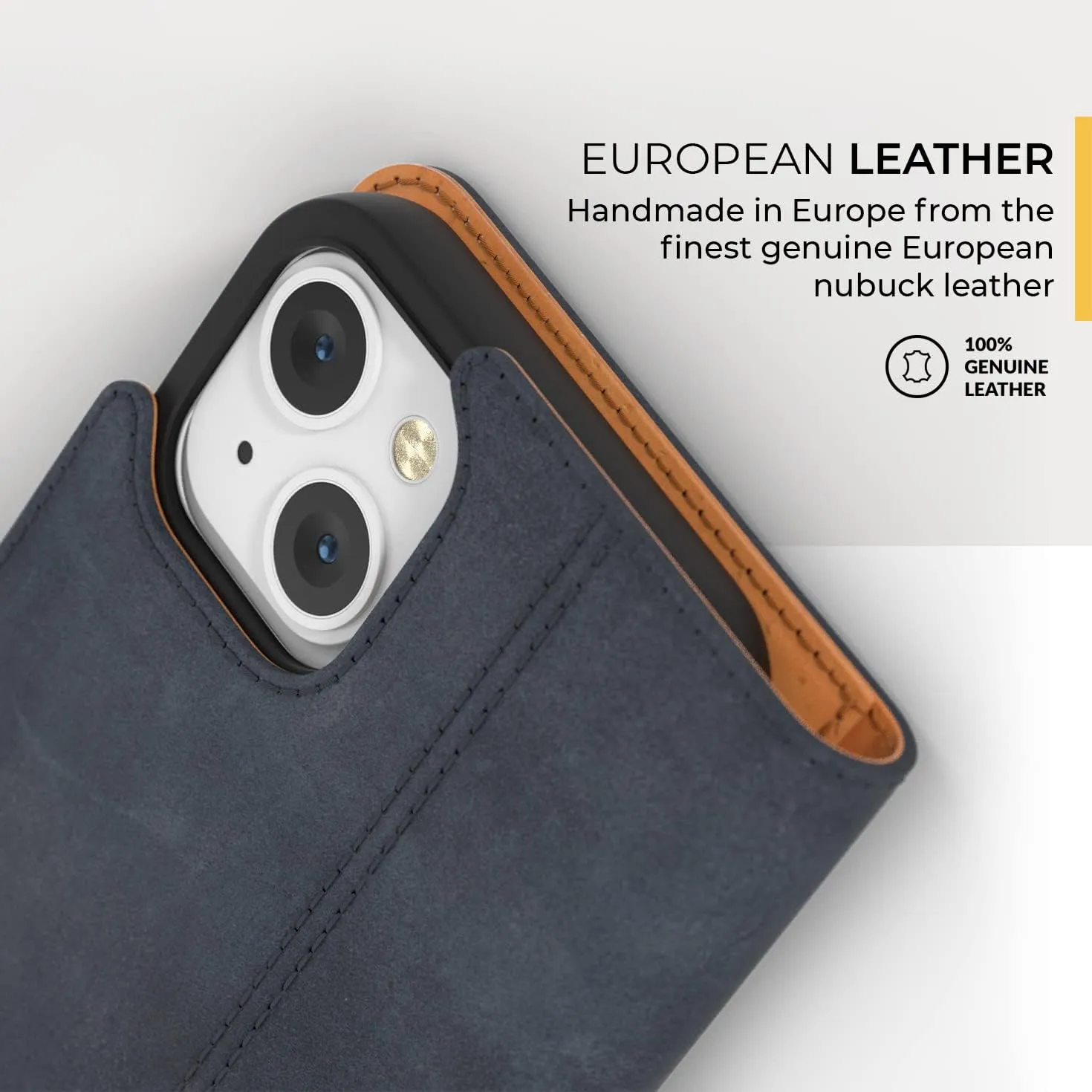 Snakehive iPhone 13 Leather Case | Genuine Leather Wallet Phone Case with Card Holder | Flip Folio Case/Cover with Stand | Compatible with iPhone 13 | (Navy)