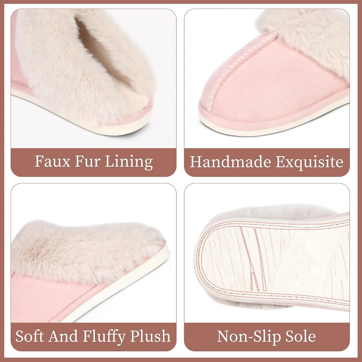 SNOWDROP Women's Memory Foam Slippers - Non-Slip Soft Warm Cozy Fluffy Fuzzy Faux Fur - Indoor Outdoor House Footwear